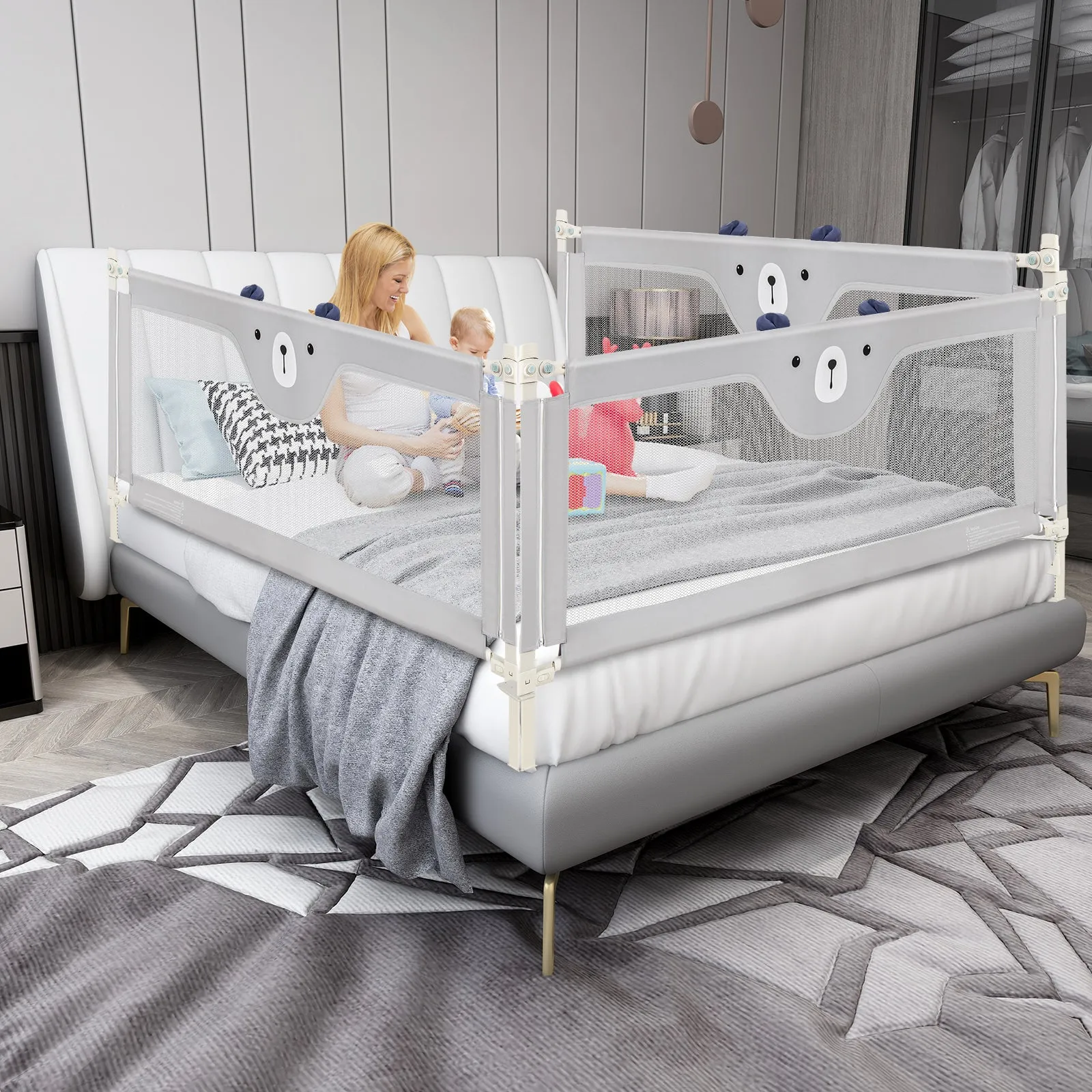 195cm Bed Rail with Double Safety Lock and Adjustable Height