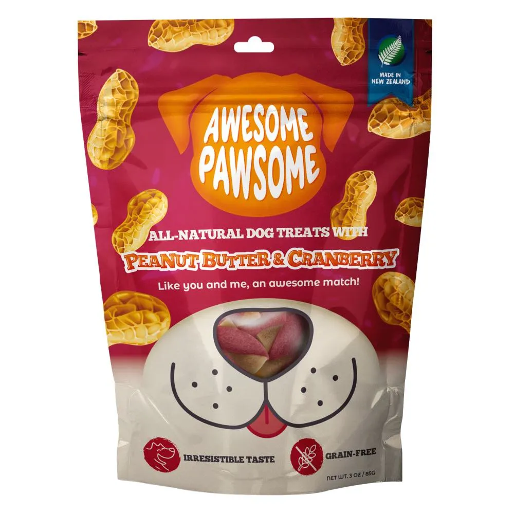 4 FOR $14: Awesome Pawsome Peanut Butter & Cranberry Grain-Free Dog Treats 3oz