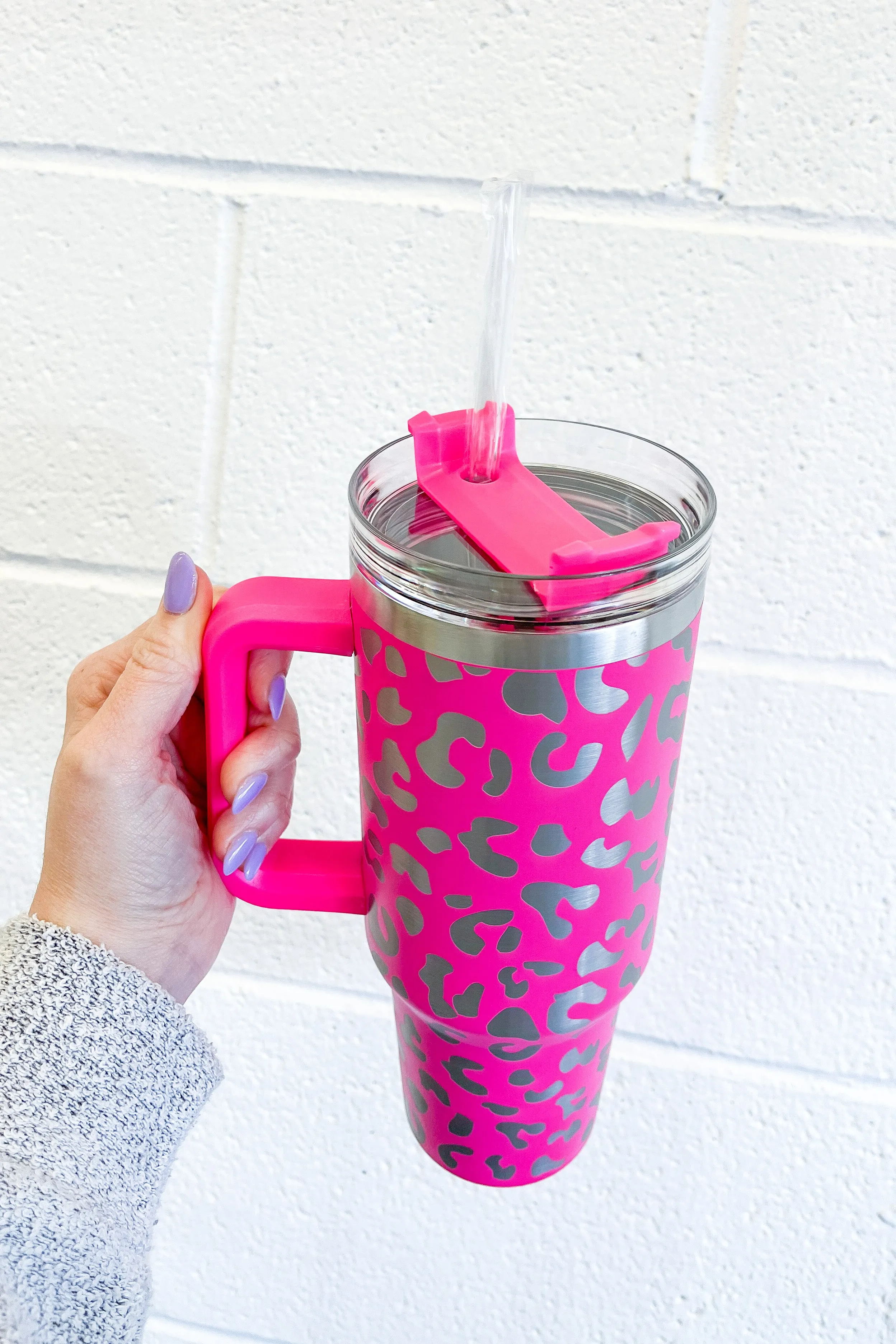 40oz Tumbler, Hot Pink Leopard