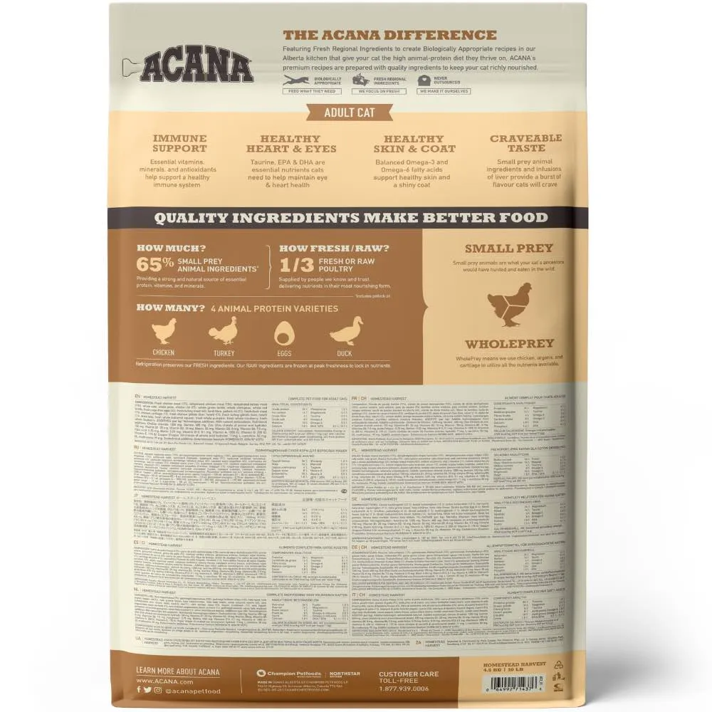 ACANA Homestead Harvest Dry Cat Food - Grain-Free and Coated with Freeze-Dried Ingredients