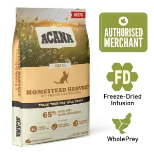 ACANA Homestead Harvest Dry Cat Food - Grain-Free and Coated with Freeze-Dried Ingredients