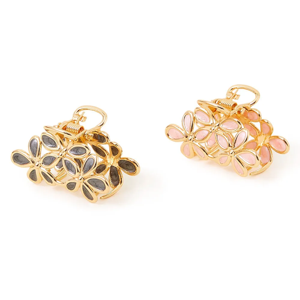 Accessorize London Women's Gold 2 Flower Hair Claw Clips