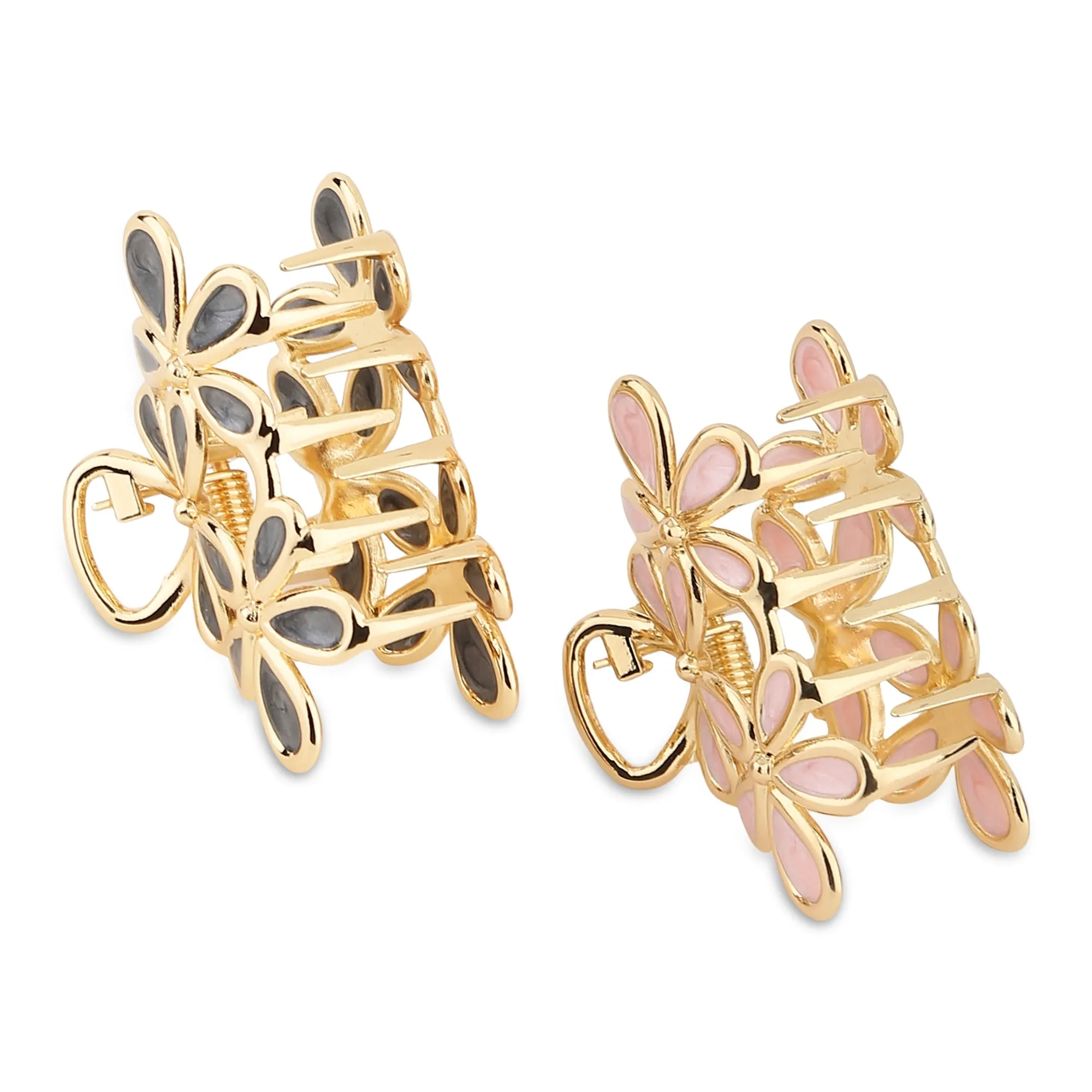 Accessorize London Women's Gold 2 Flower Hair Claw Clips