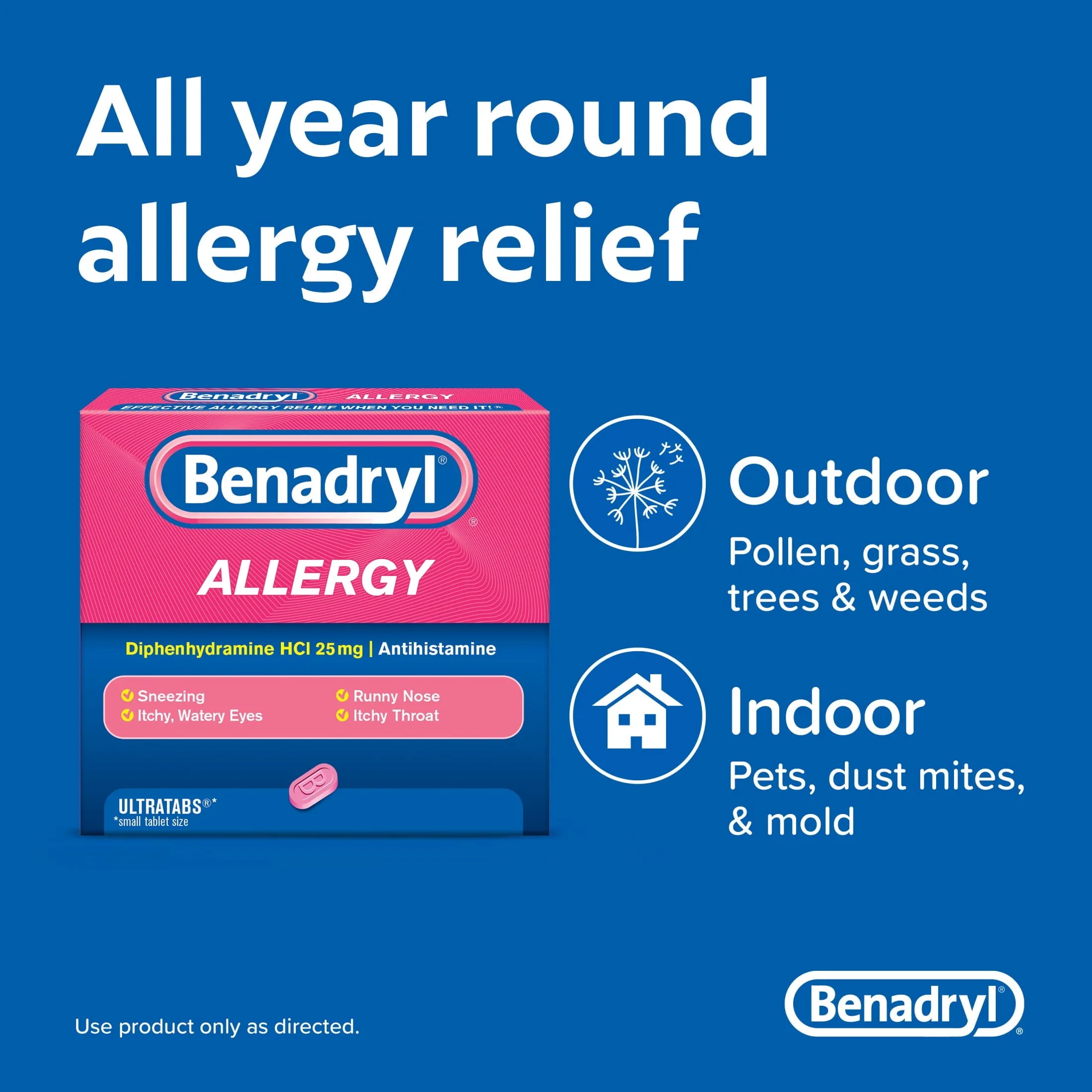 Benadryl Ultratabs Antihistamine Cold & Allergy Relief Tablets, 48Ct