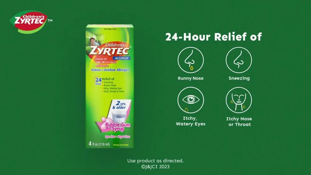 Children's Zyrtec 24 Hour Allergy Relief Syrup, Bubble Gum, 4 fl. oz