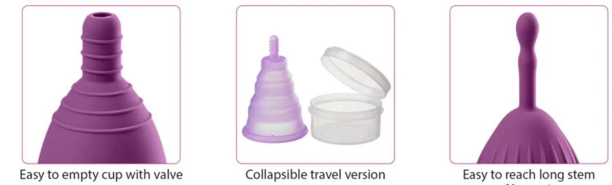 CLOUD 9 HEALTH & WELLNESS REUSABLE MENSTRUAL CUPS 3-PK W/BONUS TRAVEL CUP & CASE