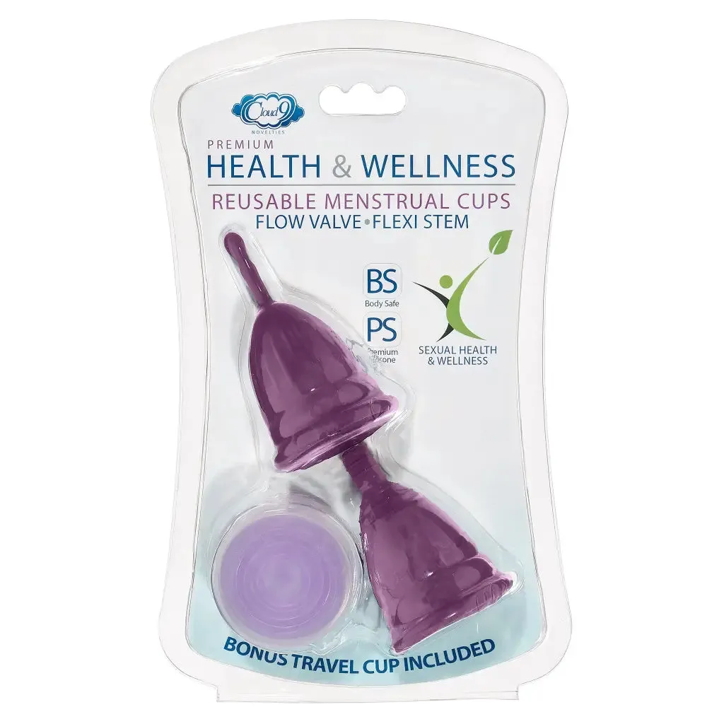 Cloud 9 Health & Wellness Reusable Menstrual Cups 3-pk W/bonus Travel Cup & Case