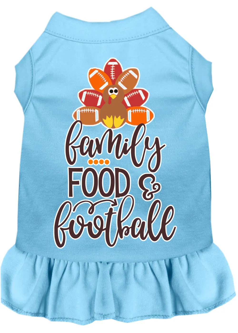 Family, Food, And Football Screen Print Dog Dress Baby Blue Xxxl