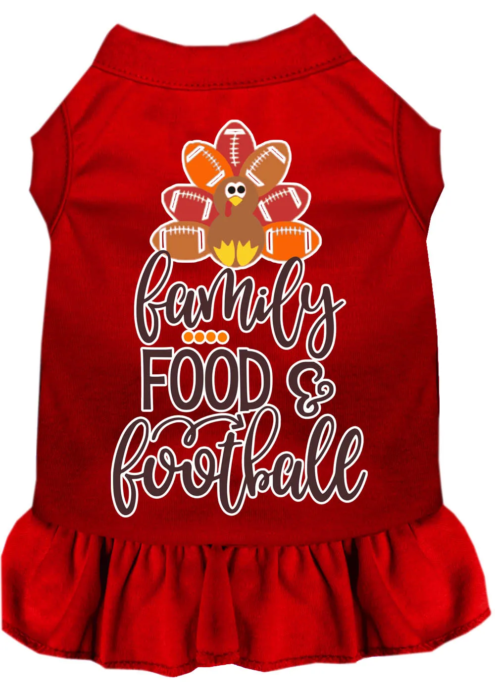 Family, Food, And Football Screen Print Dog Dress Red Xs