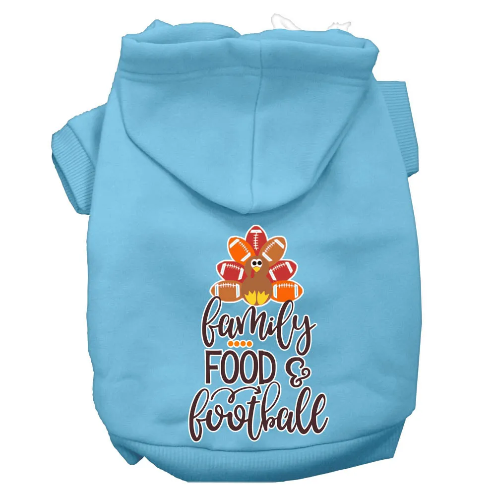 Family, Food, And Football Screen Print Dog Hoodie Baby Blue Xs