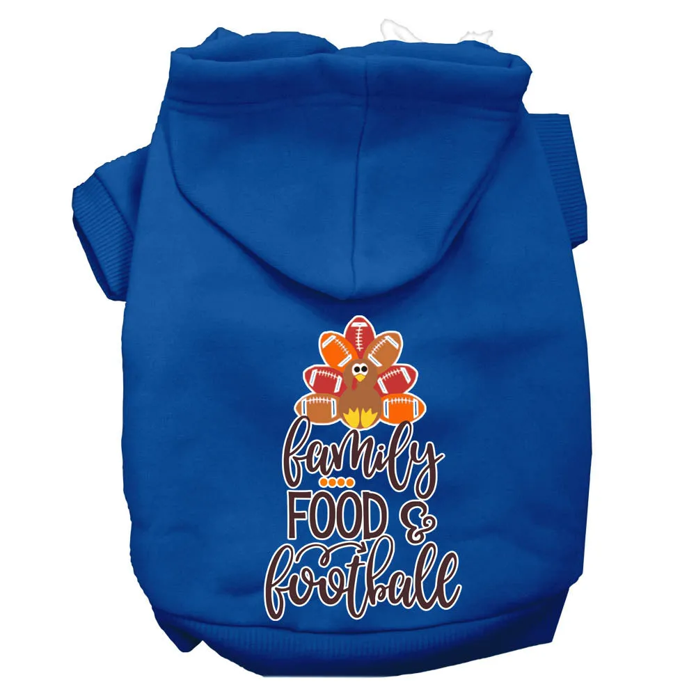 Family, Food, And Football Screen Print Dog Hoodie Blue Xxl