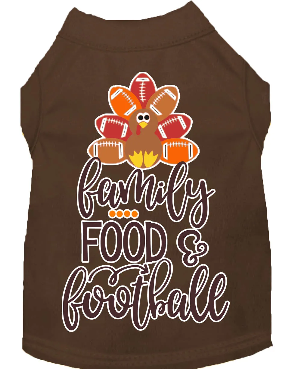 Family, Food, And Football Screen Print Dog Shirt Brown Xl