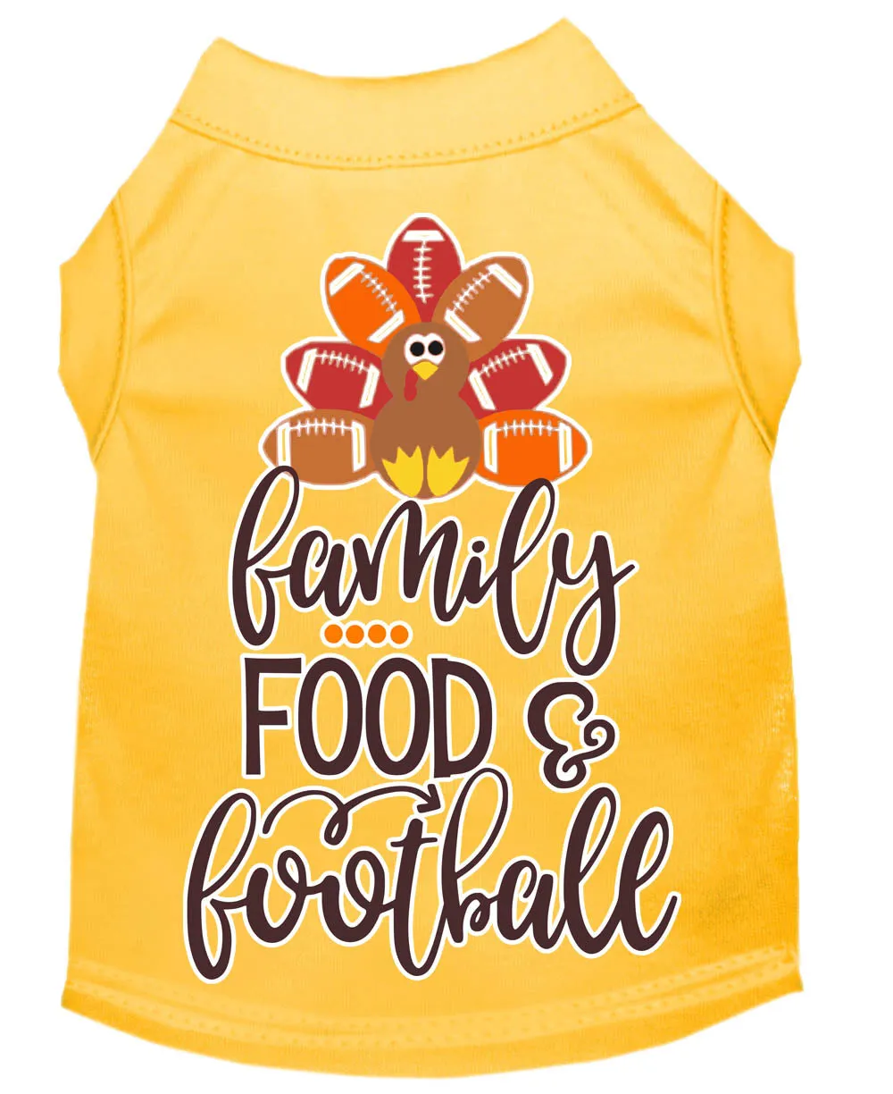 Family, Food, And Football Screen Print Dog Shirt Yellow Med