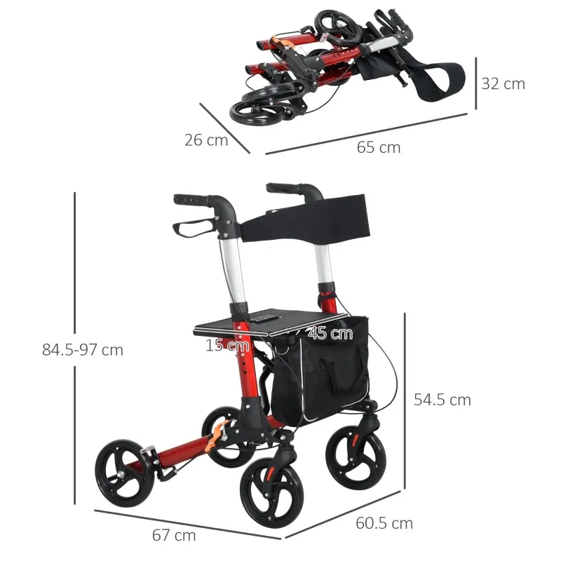 Folding Rollator Walker Frame with Seat and Backrest