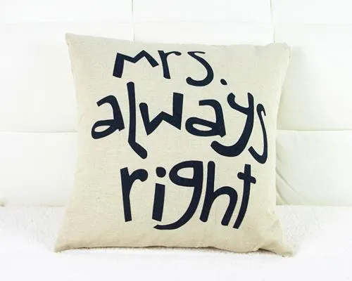 Funny Mr and Mrs Right Couple Pillowcase Cushion Cover