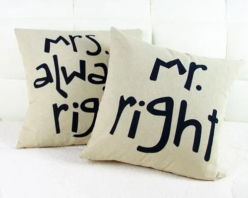 Funny Mr and Mrs Right Couple Pillowcase Cushion Cover