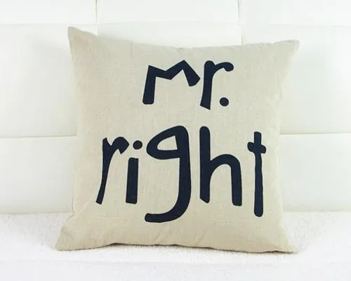 Funny Mr and Mrs Right Couple Pillowcase Cushion Cover