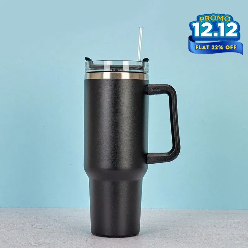 HydraMate 40oz Vacuum Tumbler with Straw - Black