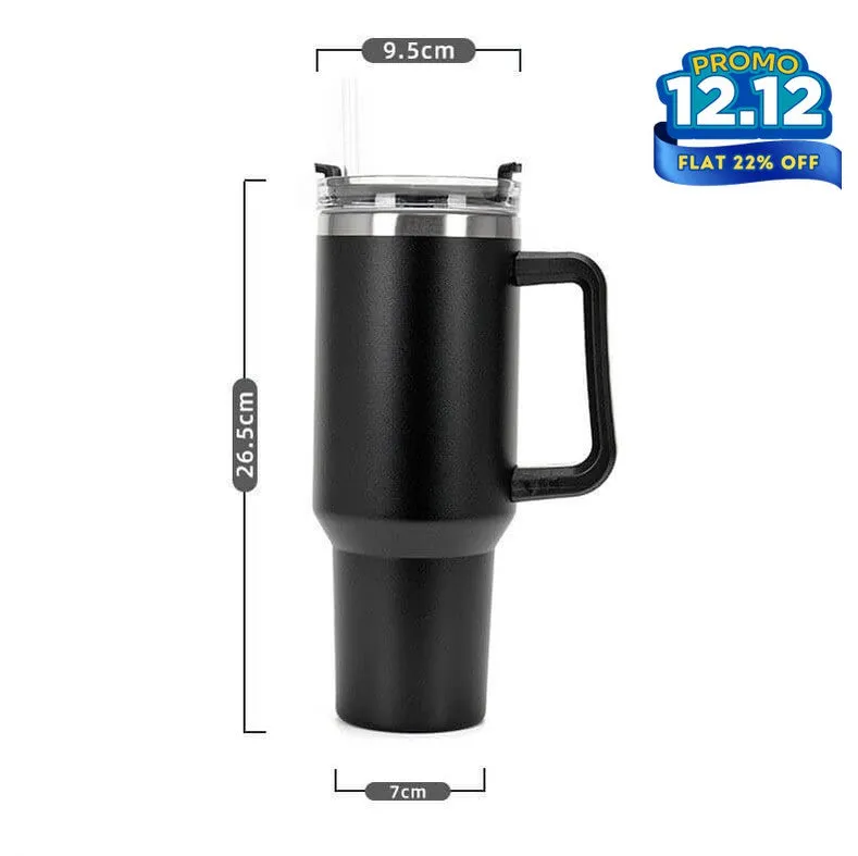 HydraMate 40oz Vacuum Tumbler with Straw - Black