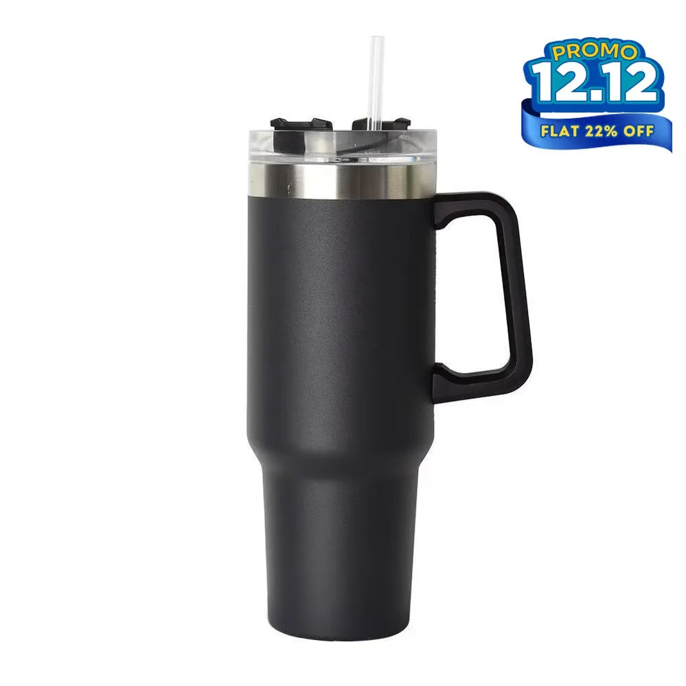 HydraMate 40oz Vacuum Tumbler with Straw - Black