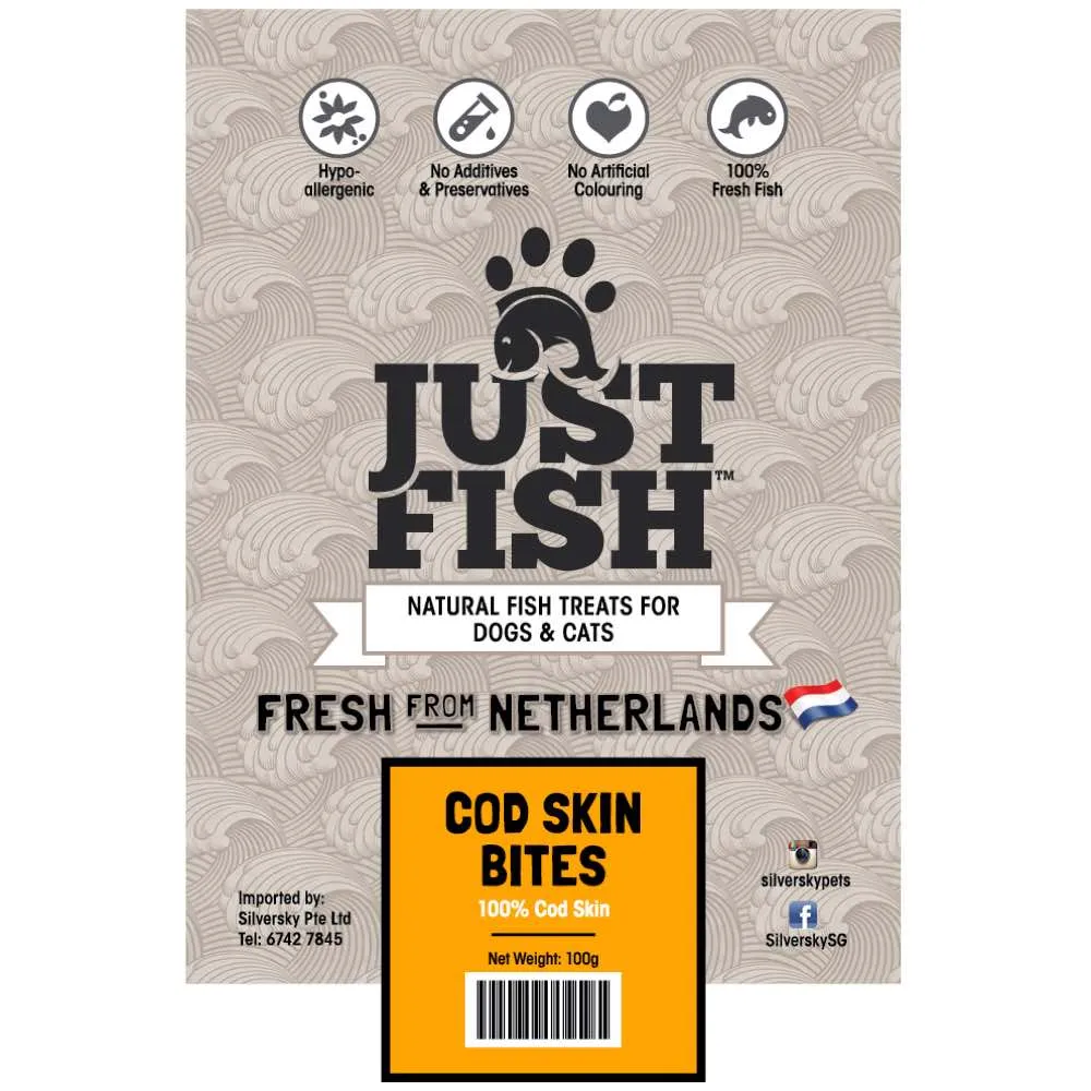 Just Fish Cod Skin Bites Dog & Cat Treats 100g