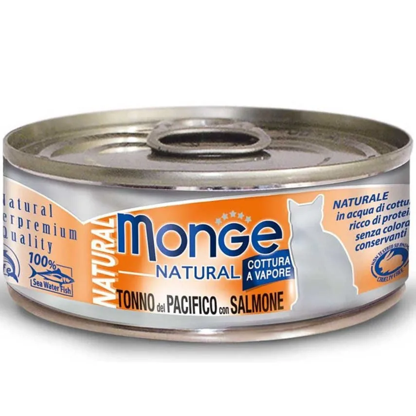 Monge Natural Yellowfin Tuna With Salmon Canned Cat Food 80g