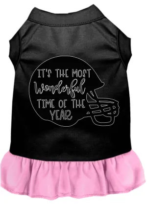 Most Wonderful Time Of The Year (football) Screen Print Dog Dress Black With Light Pink Med