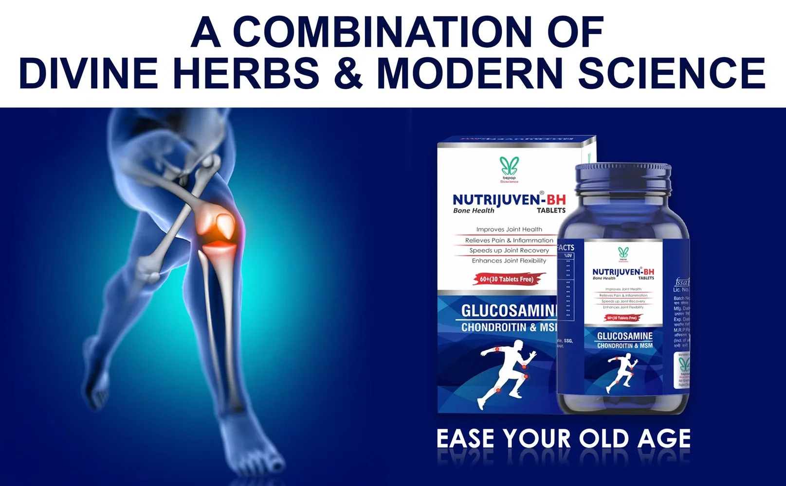 Nutrijuven I BH Bone Health I Combination of Divine Herbs & Modern Science I Glucosamine I Chondroitin & MSN  I Relieves Pain I Inflammation I Speed up joint Recovery I Enhances joint Flexibility I 60  (30 Tablets Free)