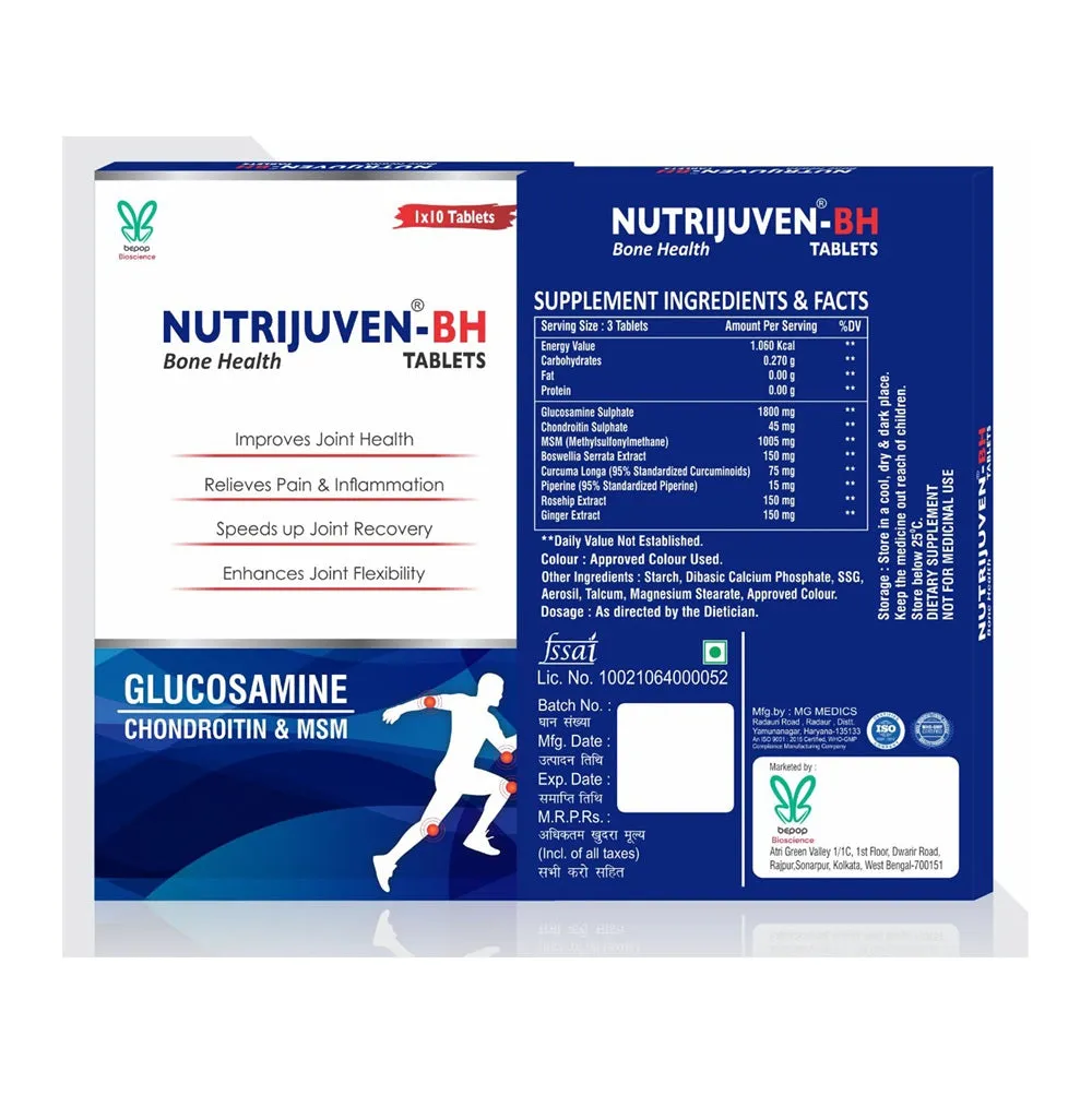 Nutrijuven I BH Bone Health I Combination of Divine Herbs & Modern Science I Glucosamine I Chondroitin & MSN  I Relieves Pain I Inflammation I Speed up joint Recovery I Enhances joint Flexibility I 60  (30 Tablets Free)