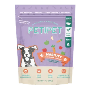 Petipet Mobility Bites with Glucosamine   Turmeric Apple & Carrot Flavored Soft Chew Hip & Joint Supplement for Dogs, 7-oz bag