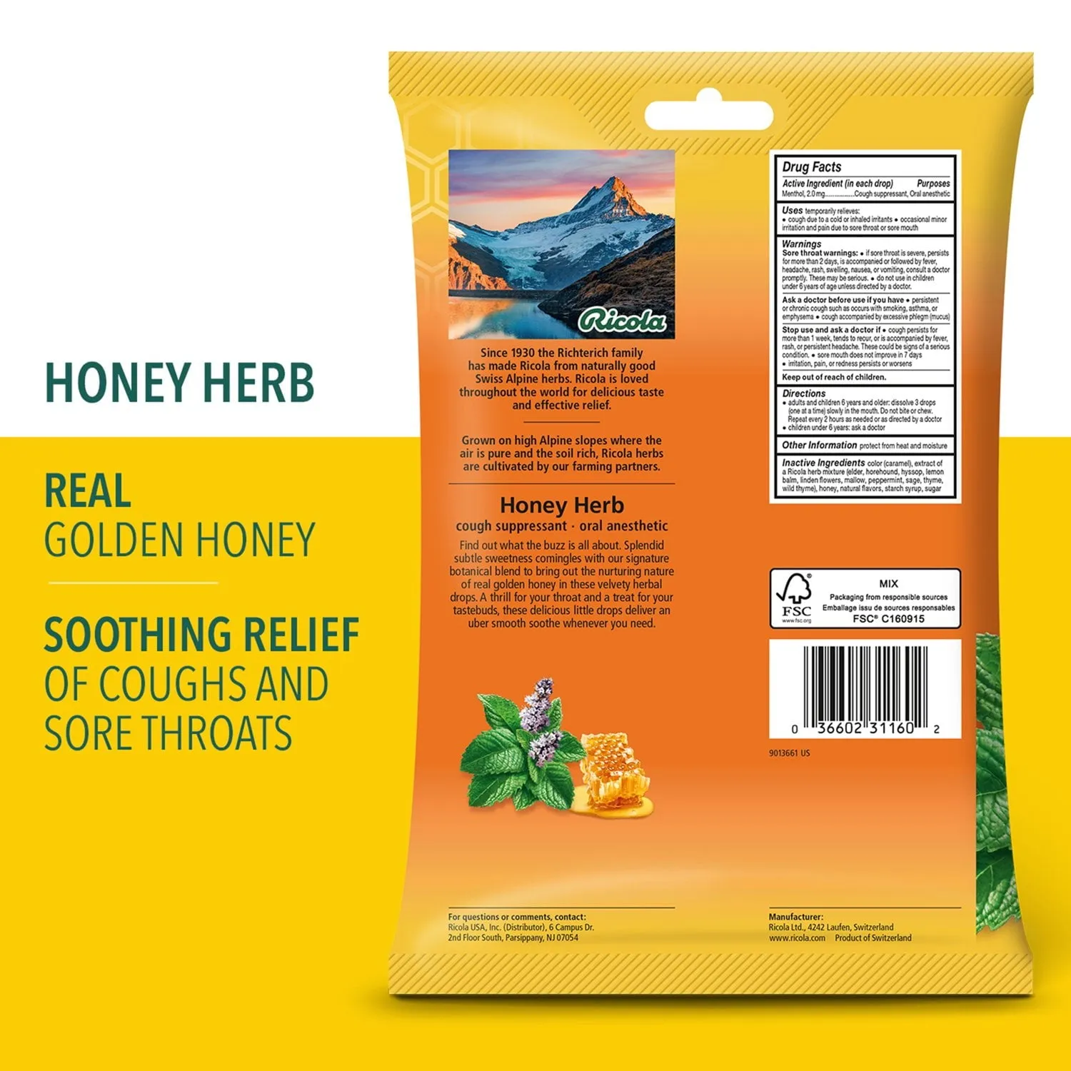 Ricola Honey Herb Cough Drops - 45 Count