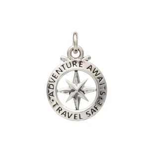 Travel Safe Outline Compass Silver Charm