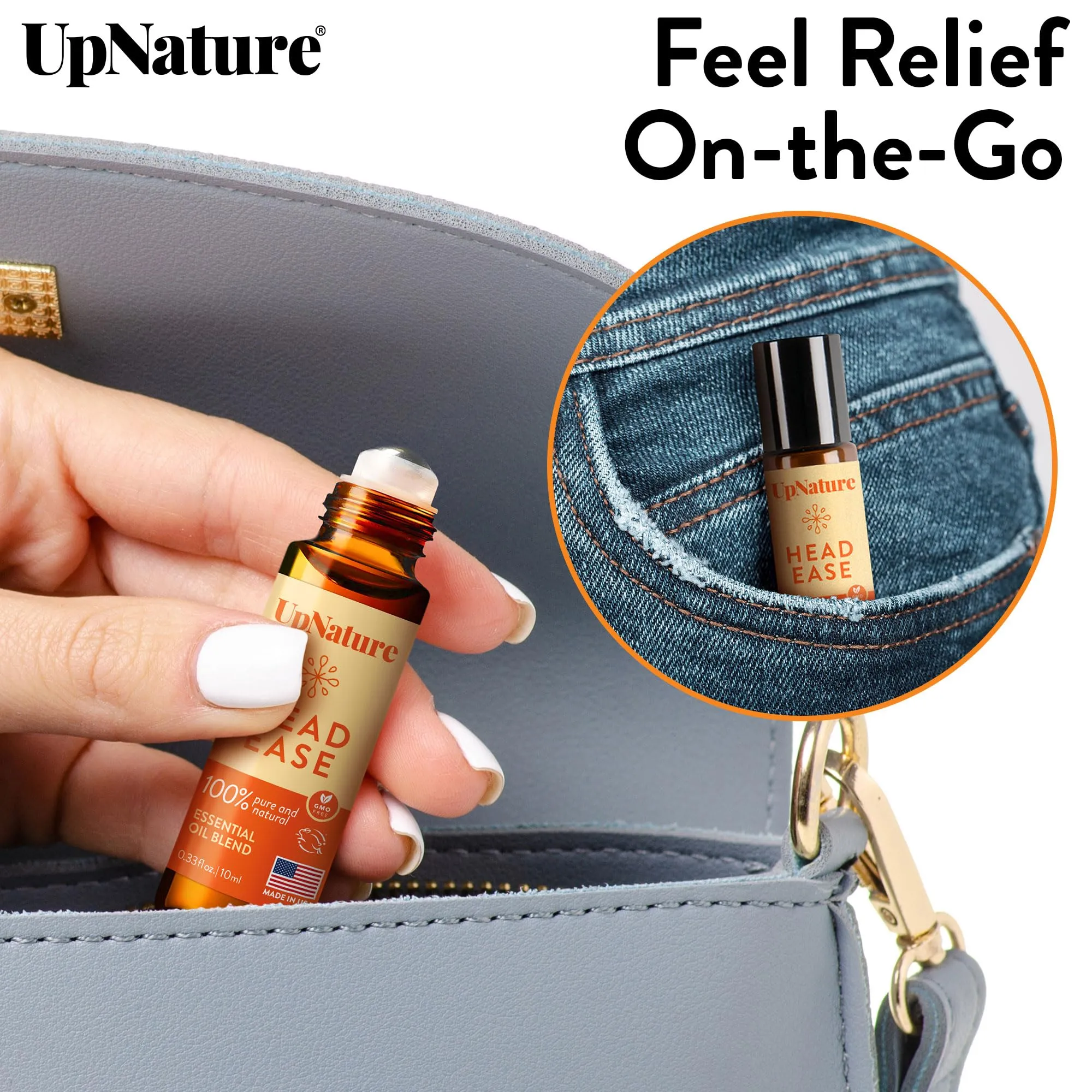 UpNature Head Ease Essential Oil Roll On Blend   Migraine Head Tension Relief with Instant Cooling Effect   Nurse Accessories for Work