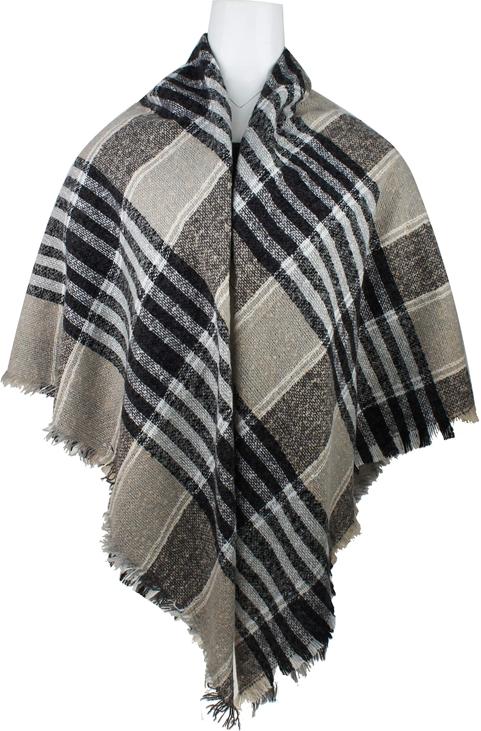 Women's Plaid Blanket Winter Scarf Warm Wrap Oversized Shawl Cape