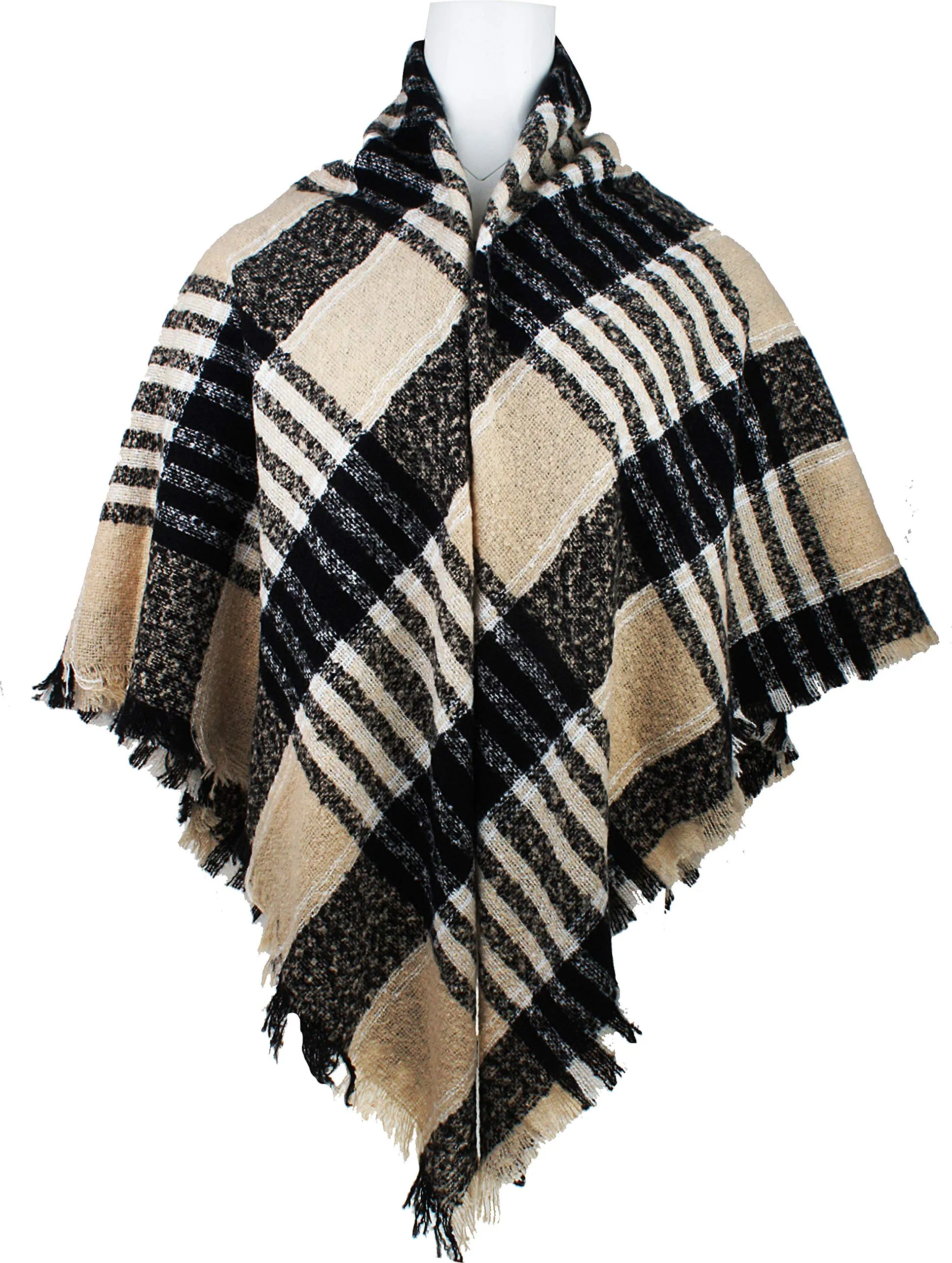 Women's Plaid Blanket Winter Scarf Warm Wrap Oversized Shawl Cape