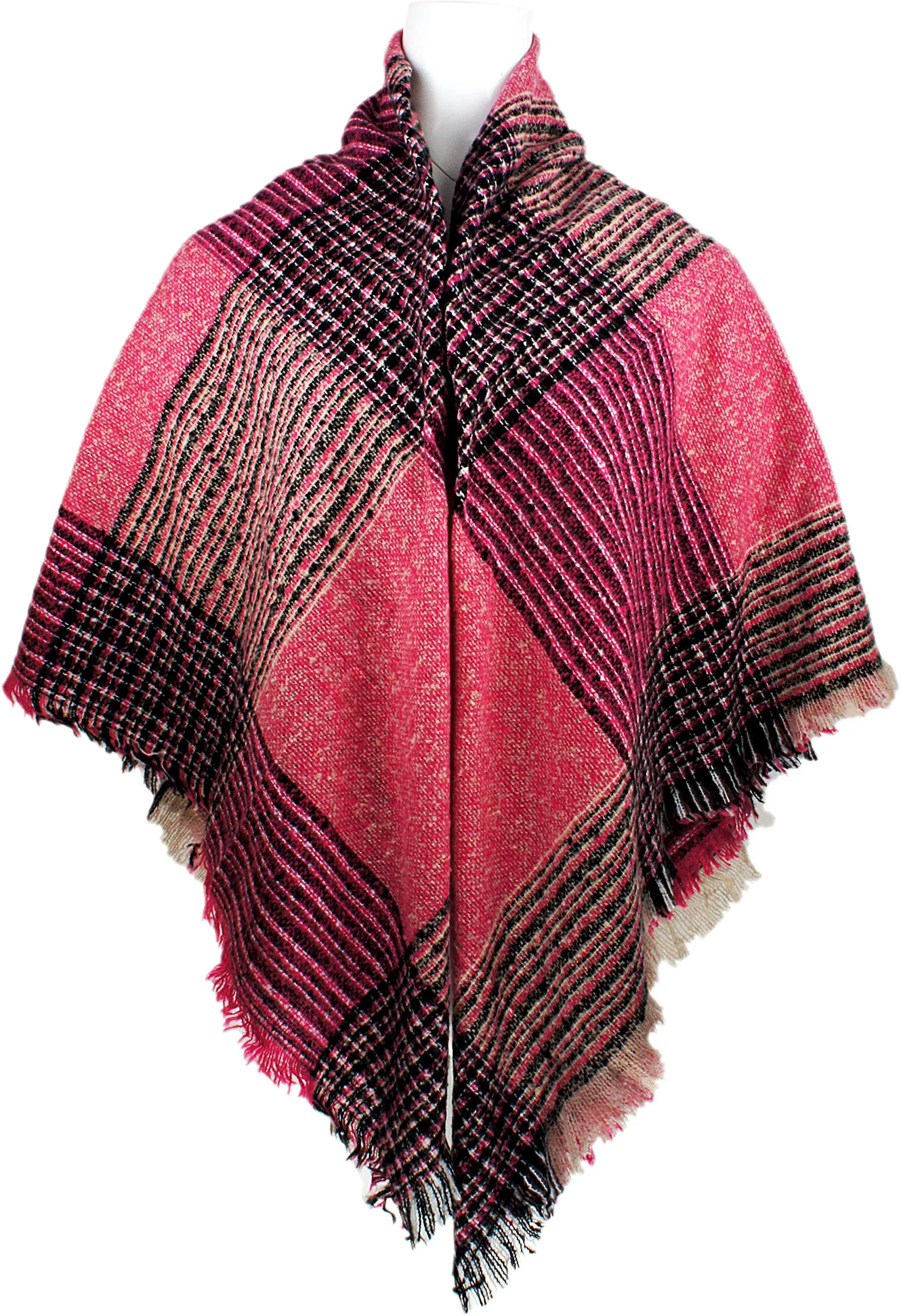 Women's Plaid Blanket Winter Scarf Warm Wrap Oversized Shawl Cape