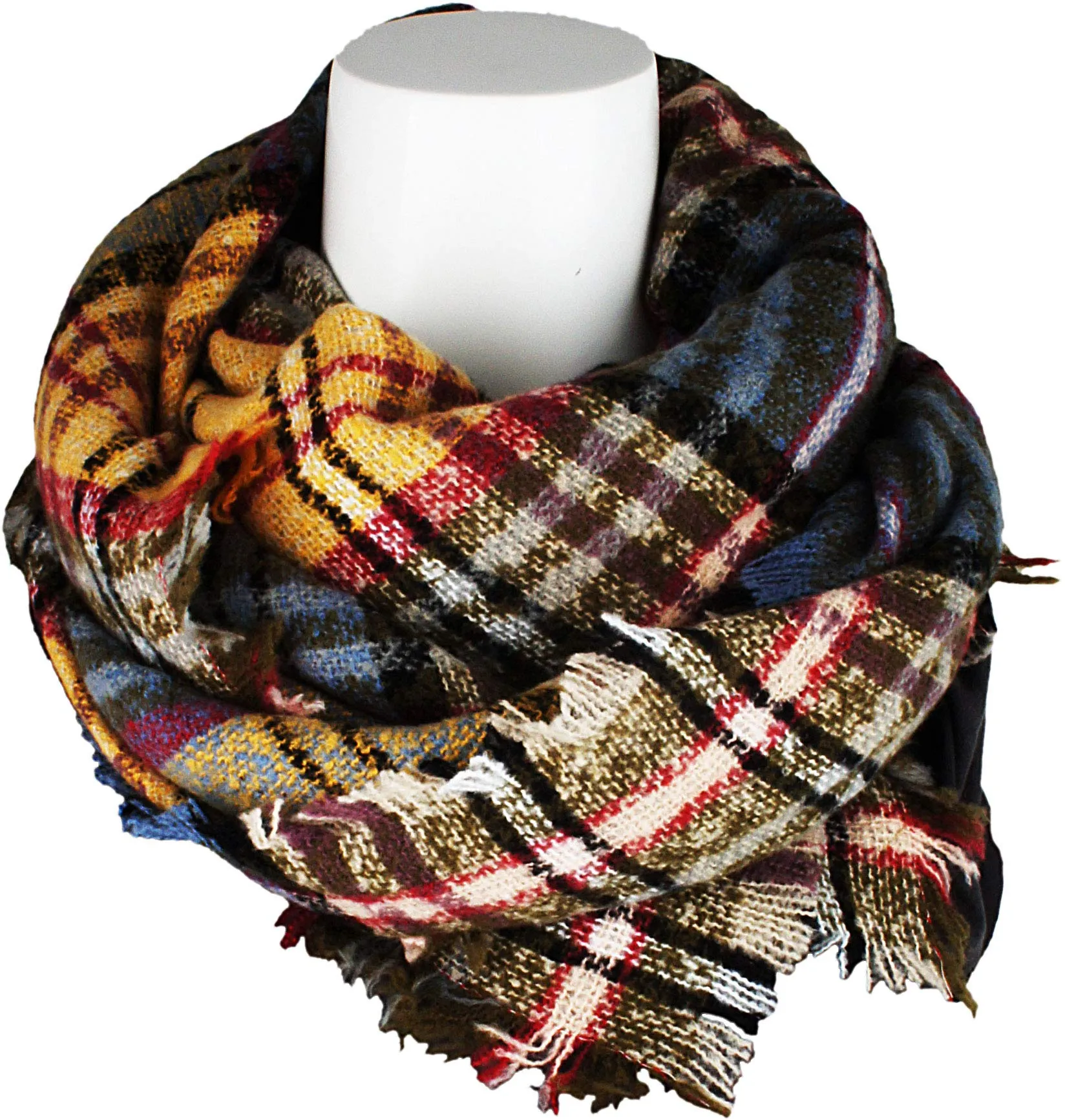 Women's Plaid Blanket Winter Scarf Warm Wrap Oversized Shawl Cape