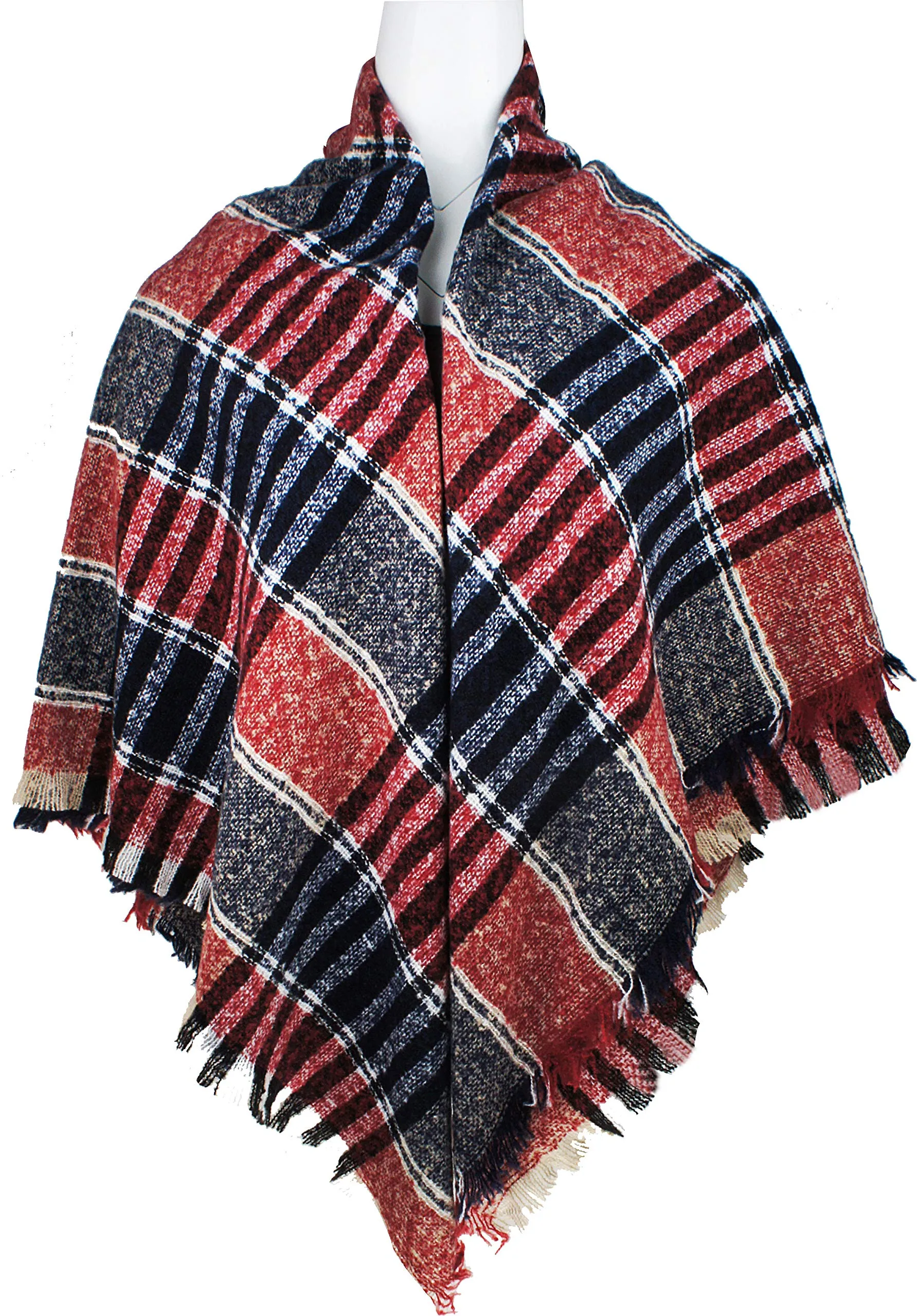 Women's Plaid Blanket Winter Scarf Warm Wrap Oversized Shawl Cape