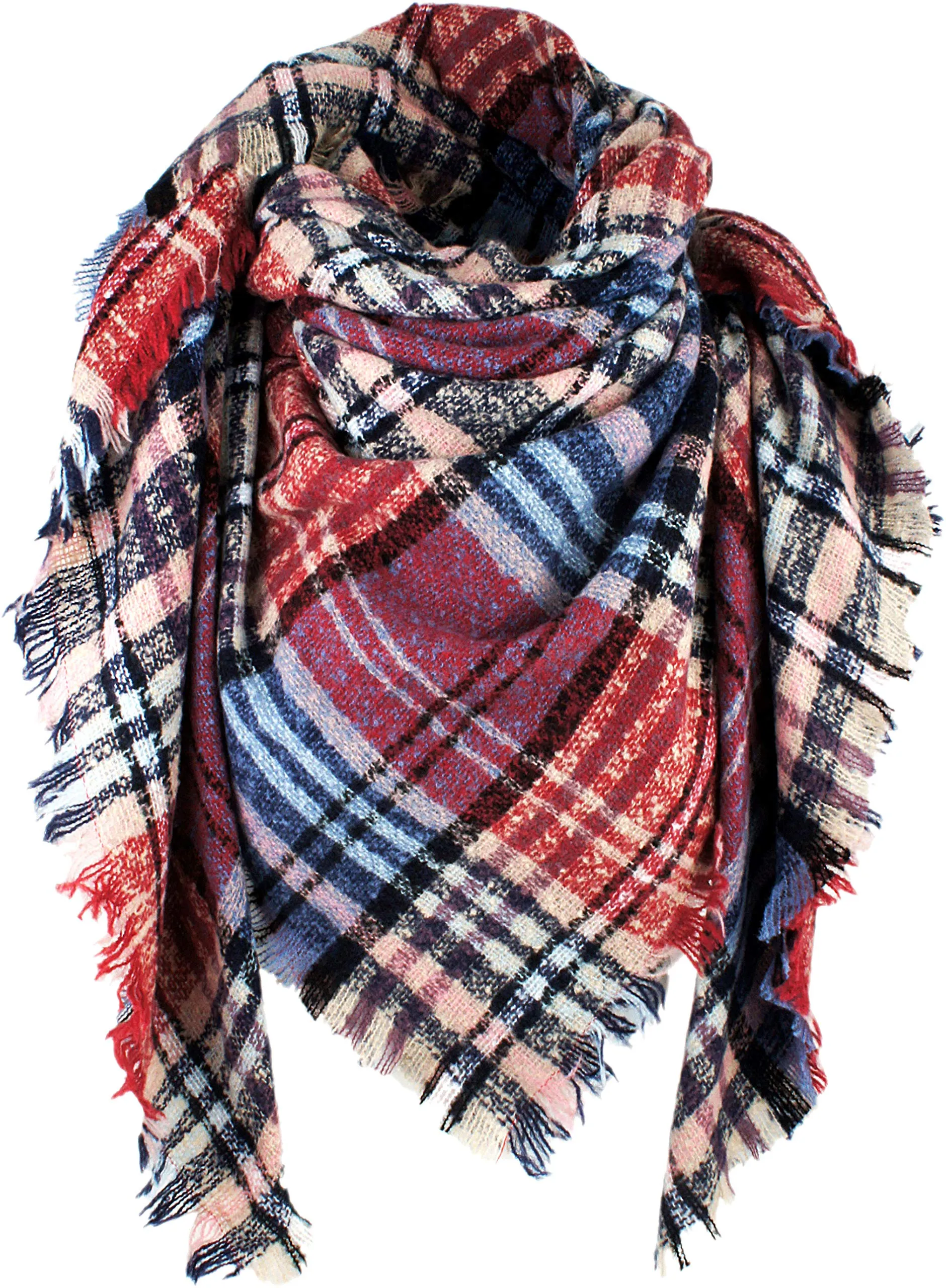 Women's Plaid Blanket Winter Scarf Warm Wrap Oversized Shawl Cape