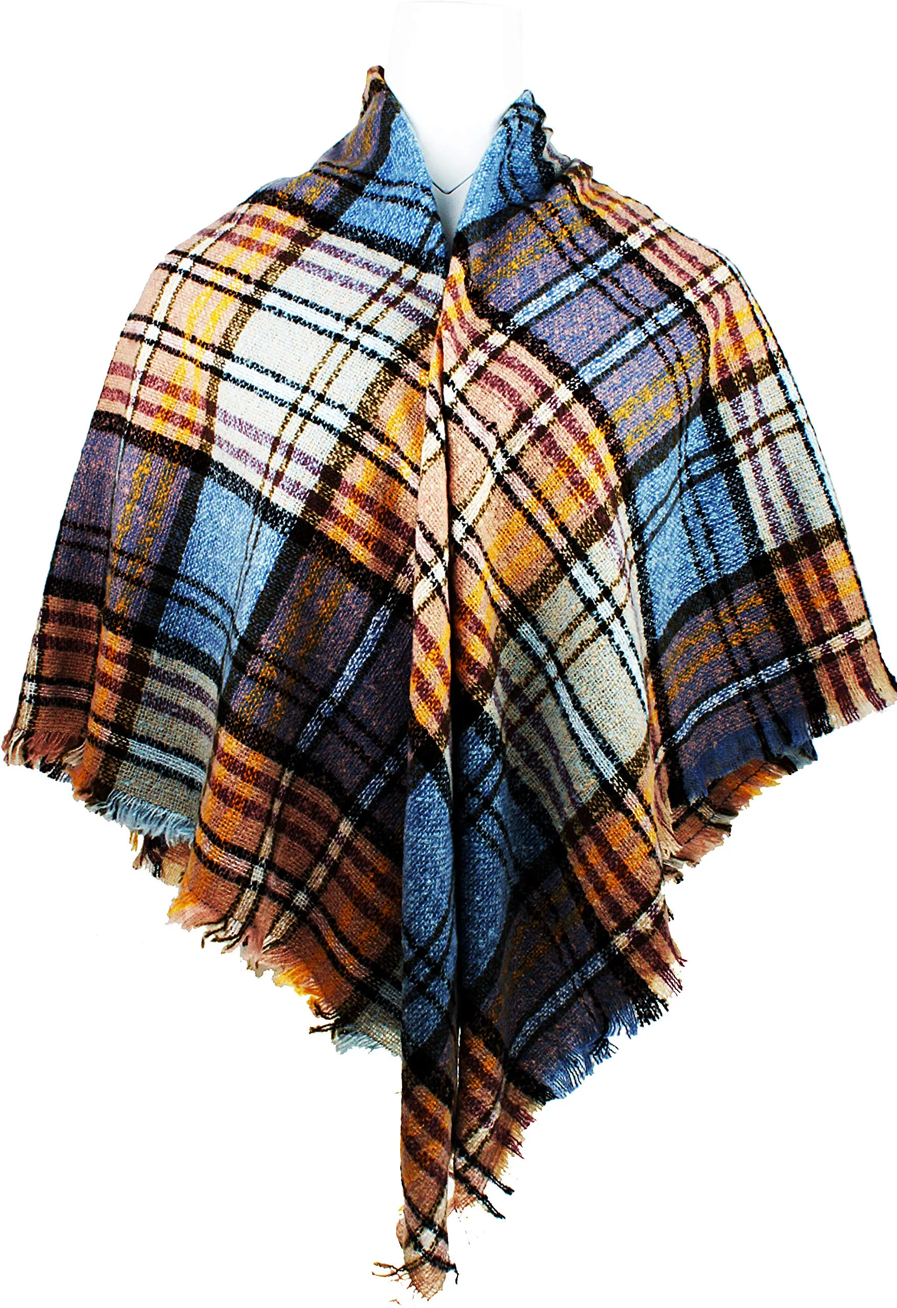 Women's Plaid Blanket Winter Scarf Warm Wrap Oversized Shawl Cape