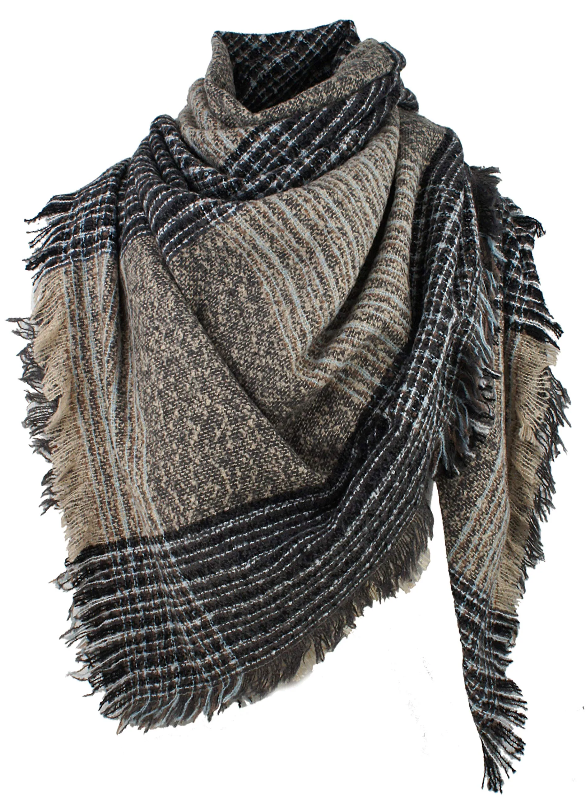 Women's Plaid Blanket Winter Scarf Warm Wrap Oversized Shawl Cape