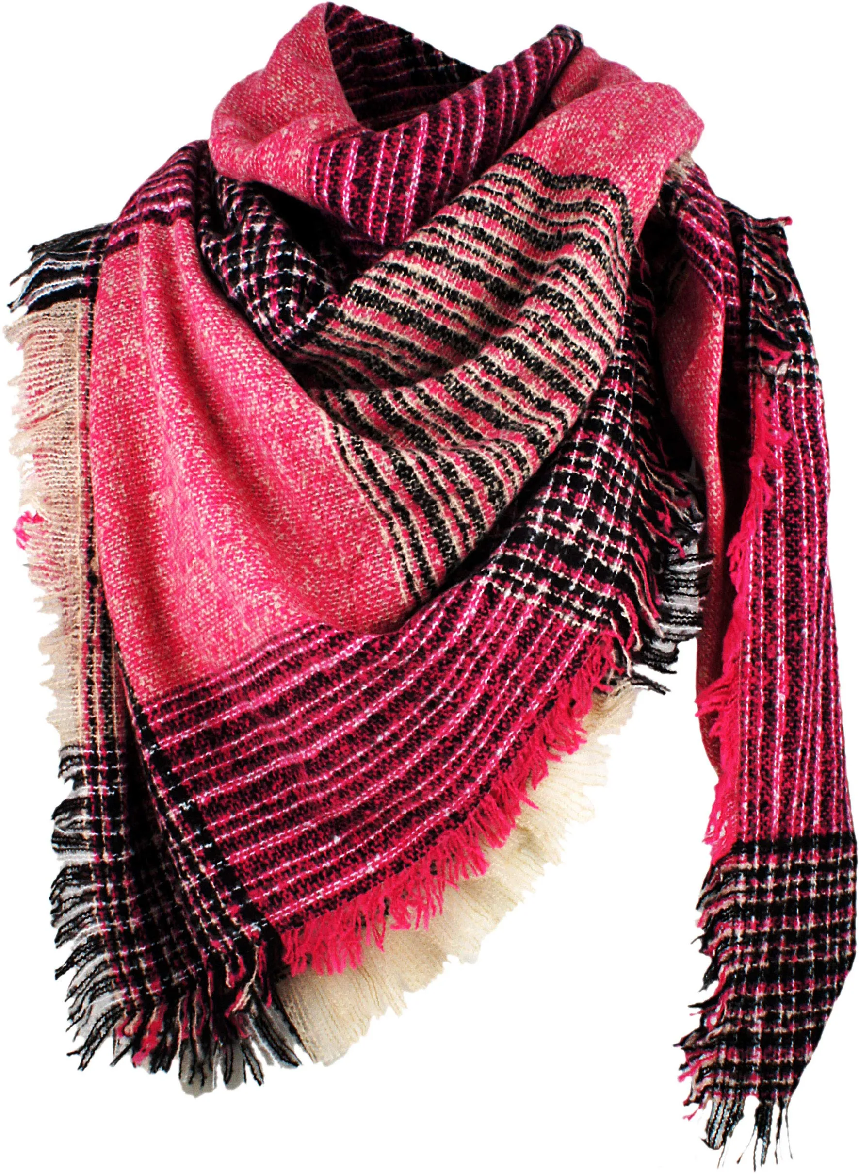 Women's Plaid Blanket Winter Scarf Warm Wrap Oversized Shawl Cape