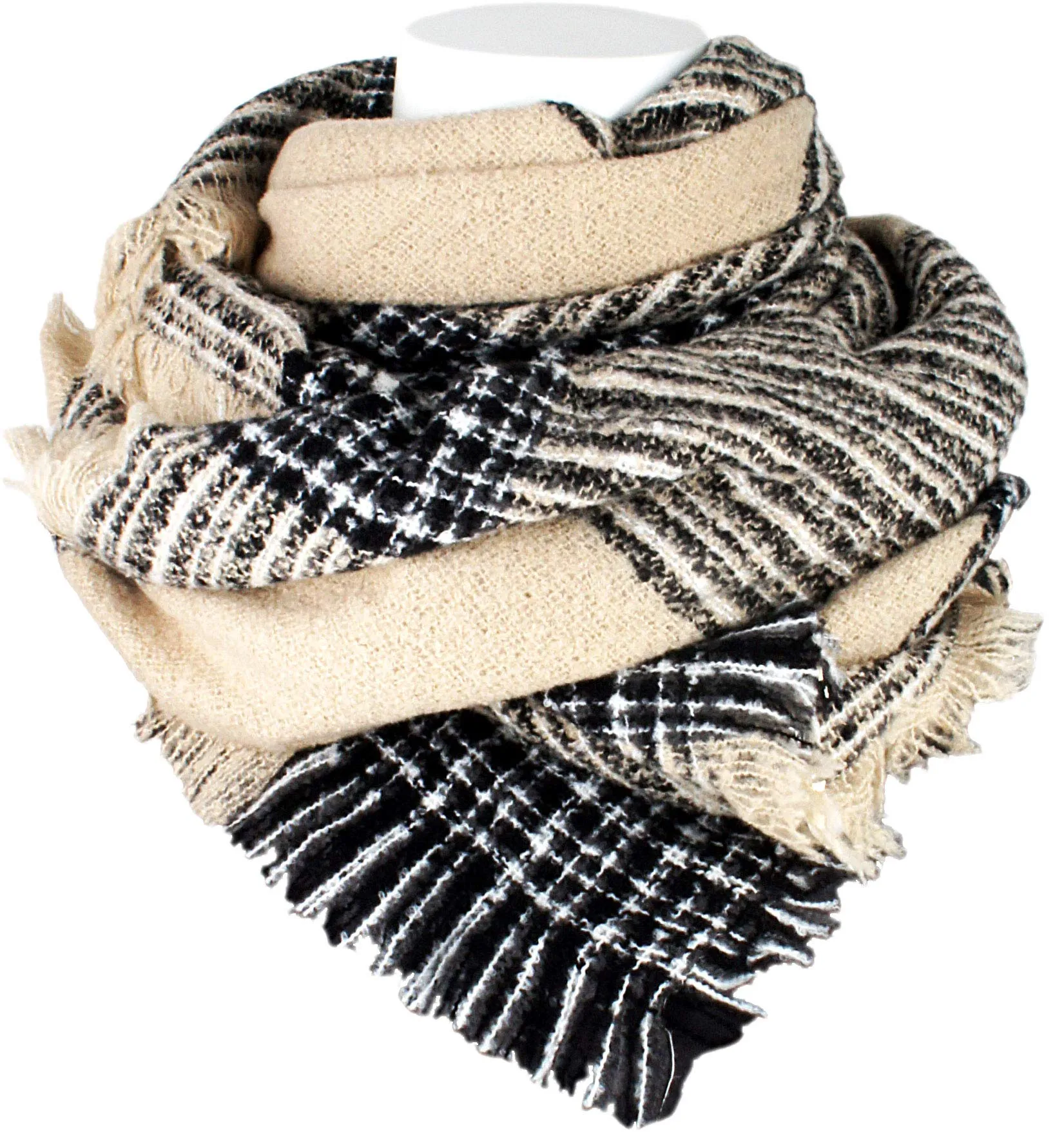 Women's Plaid Blanket Winter Scarf Warm Wrap Oversized Shawl Cape