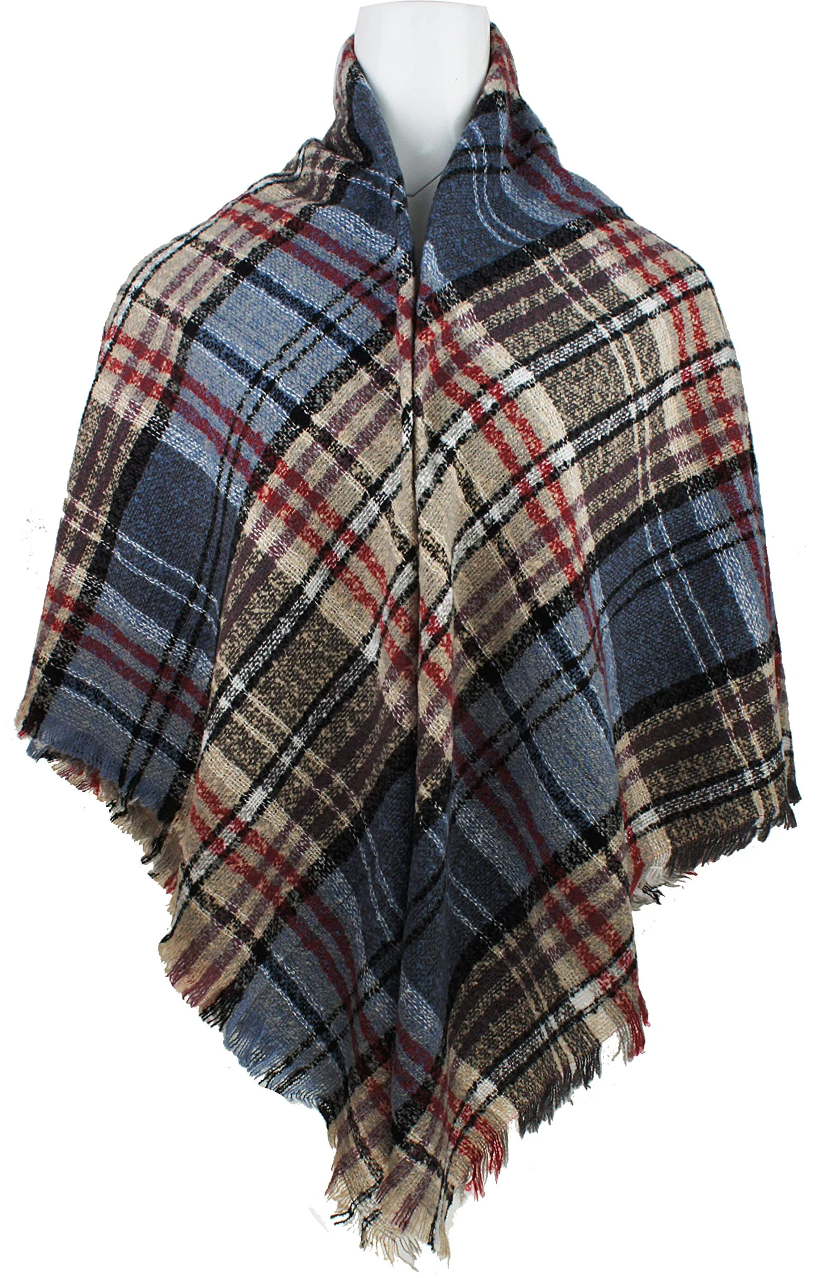 Women's Plaid Blanket Winter Scarf Warm Wrap Oversized Shawl Cape