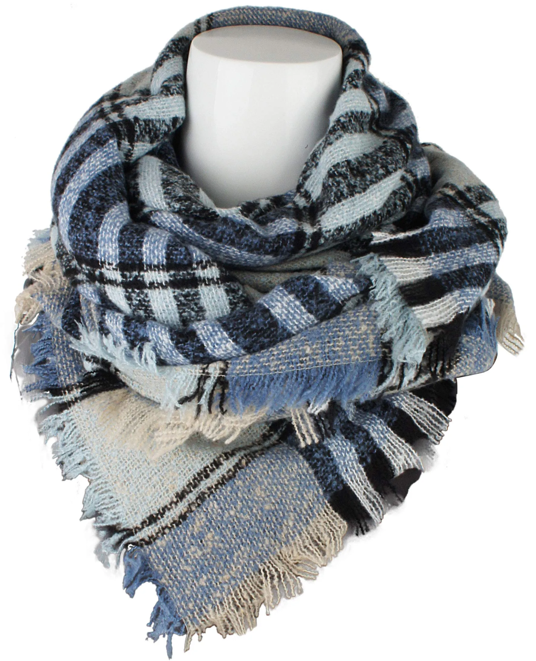 Women's Plaid Blanket Winter Scarf Warm Wrap Oversized Shawl Cape