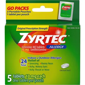 Zyrtec 24 Hour Allergy Relief Tablets, Cetirizine HCl, 5 Ct, (5 x 1 Ct)